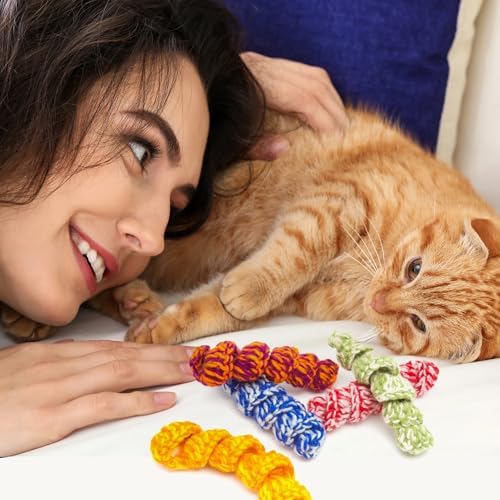 Glaciart One Crochet Spring Cat Toy – 5 Pcs Soft Fuzzy Enrichment 100% Natural Wool Yarn - Interactive Stretchable Play Cat Toy Set - Safe for Pets, Non-AZO Colored Dyes - Image 4