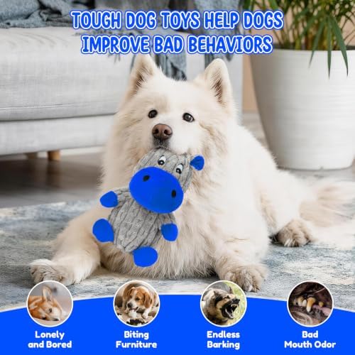 loncoldy Squeaky Dog Toys, Tough Stuffed Animals Hippo Chew Toy Blue - Image 4