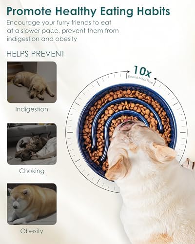 vancasso Slow Feeder Dog Bowl, 0.6 Cup Ceramic Slow Feeding Food Dish for Small Breed, Puzzle Dog Food Bowl for Fast Eater, Blue - Image 3