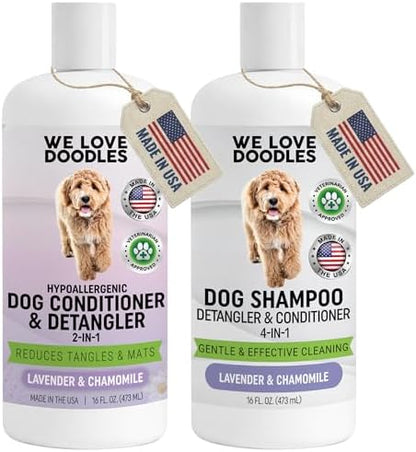 4-in-1 Dog Shampoo & Dog Conditioner, Puppy Pet Wash Soap, Lavender, 16 oz by WeLoveDoodles