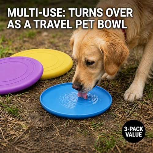 Dog Frisbee 3 Pack – Durable Rubber Dog Toys for Outdoor Fetch – 7 Inch Lightweight Floating Frisbee for Dogs, Soft on Teeth, Training & Water Play - Image 5