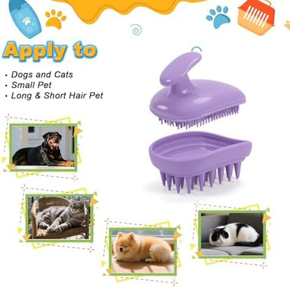 2-in-1 Dog Bath Brush for Grooming & Massage - Pet Silicone Brush for Long & Short Haired Dogs and Cats, Dog Scrubber for Bath, Rubber Curry Brush, Use Wet as Bath Brush or Dry for Grooming-Purple - Image 6