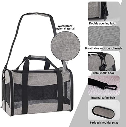 Cat Carrying Case - Pet Carrier Airline Approved, Protable and Breathable Pet Travel Carrier Removable Fleece Pad, Collapsible Cat Carrier Dog Carrier for Medium Cats Small Cats Dogs (Grey&Black M) - Image 3