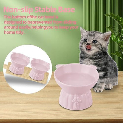 Elevated Cat Bowls 2-Pack, Ceramic Raised Cat Food & Water Dishes - Extra Wide & Shallow Whisker-Friendly Design, Anti-Vomit & Easy Digestion, Lead/Cadmium-Free, Microwave & Dishwasher Safe (Pink) - Image 5
