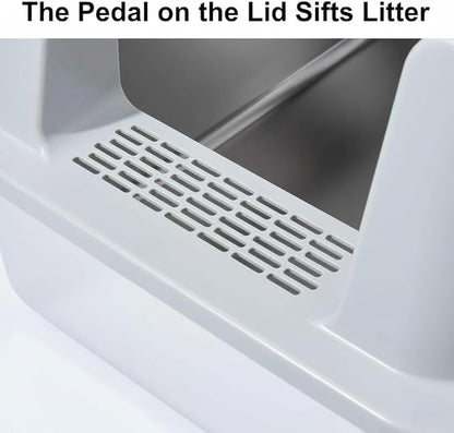 XL Stainless Steel Litter Box 2 Pack, 24x16x12 Inches Extra Large High Sided Metal Cat Litter Box with Lid, Easy Clean, Non Stick & No Smell