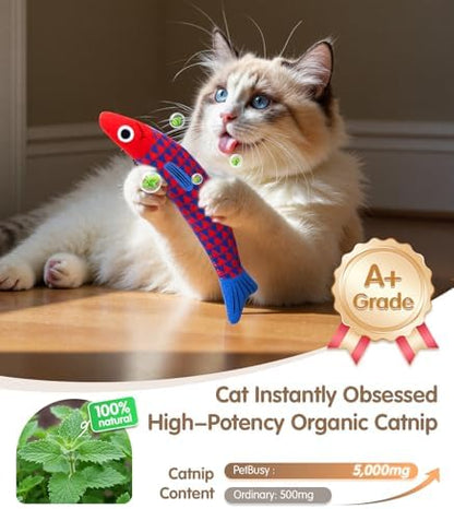 PetBusy Cat Toys with[5000mg A+Natural Catnip &Silvervine] [Baby Grade] Interactive Soft Chew Kicker Cat Toys for Indoor Cats & Kittens, [Crinkle &Bell] Fish Sound Toy, Drives Bored Cat Crazy with Fun - Image 2