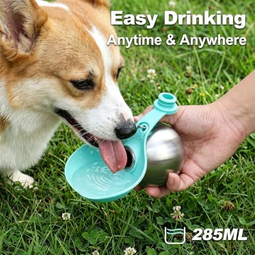 Spherical Portable Dog Water Bottle - Leak-Proof Travel Water Bowl for Pets, BPA-Free Plastic & Food-Grade Stainless Steel, Lightweight for Walking, Hiking, Outdoor (Bule-Stainless Steel) - Image 5