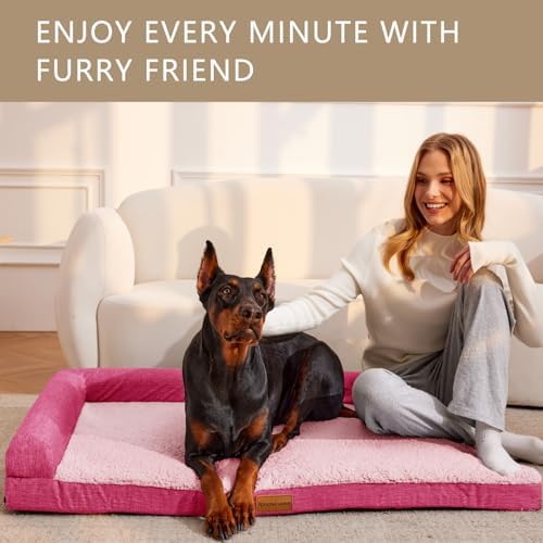 Patas Lague Orthopedic Large Dog Bed Washable Pet Sofa Bed 48''X30''Pink - Image 2