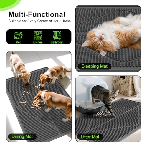 Mofason Rubber Cat Litter Box Mat, Black Silicone Litter Catcher Mat - Image 6