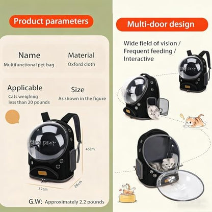 Cat Backpack Carrier, Breathable Cat Carrier Large Space Bubble Pet Backpack for Small Dog and Large cat up to 18lbs, Transparent & Foldable Pet Carrier for Travel Hiking (Black) - Image 3
