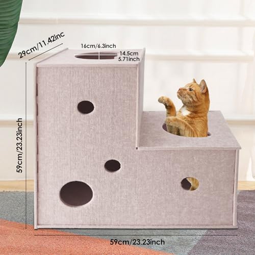 Homegroove Cat Tunnel for Indoor Cats, Felt Cat Play Tunnel, Beige, L-Shape - Image 2
