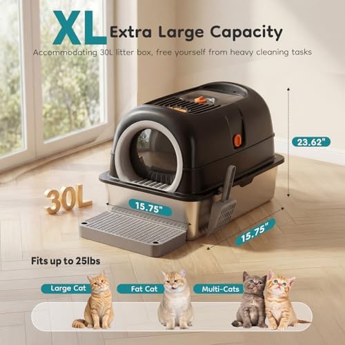 OLIXIS Stainless Steel Enclosed Litter Box with Lid, High Sided - Image 6