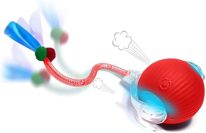 GlowPounce Interactive Rolling Ball Toy for Indoor Cats & Small Dogs – Motion-Activated Smart Moving Ball with LED Lights – Rechargeable Automatic Play Toy for Cats, Kittens & Puppies, Red
