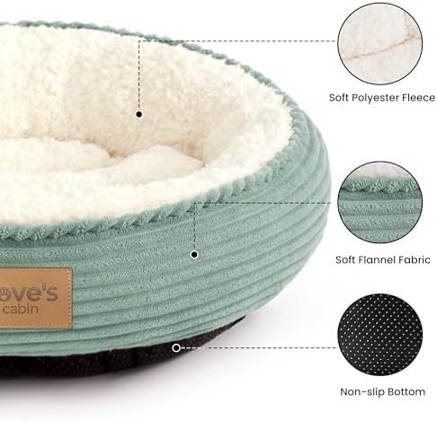 Love's cabin Round Donut Cat and Dog Cushion Bed, 20in Pet Bed for Cats or Small Dogs, Anti-Slip & Water-Resistant Bottom, Super Soft Durable Fabric Pet beds, Washable Luxury Bed Apple Green Stripe - Image 2