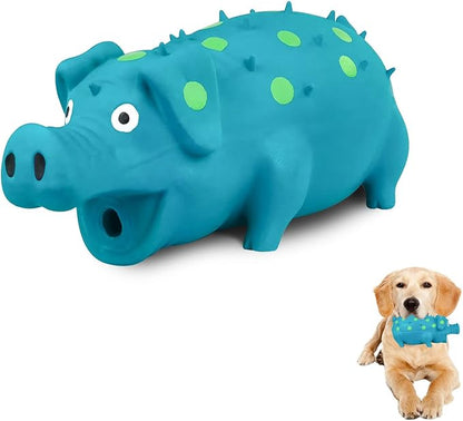WishLotus Natural Latex Dog Squeaky Toy, Pig-Shaped Dog Chew Toys for Teeth Cleaning, Puppy Chew Toy for Dogs to Relieve Stress and Reduce Boredom (Blue,1pc L-Size)