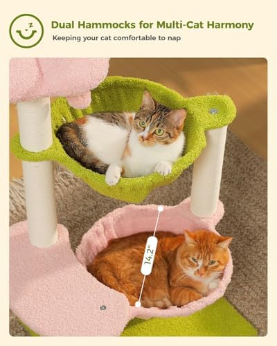 MUTTROS 37.4" Flower Cat Tree with 2 Hammocks & 6 Sisal Posts, Pink - Image 3