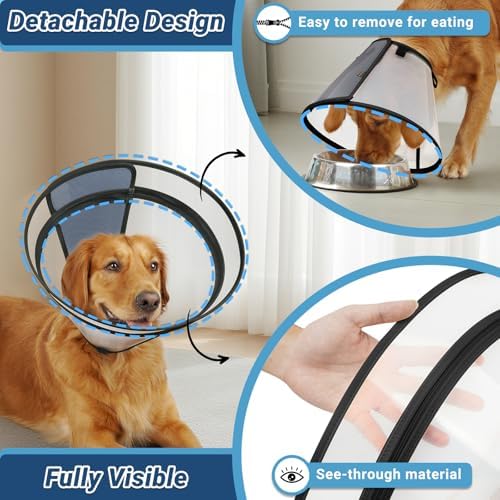 Dog Cone to Stop Licking, Clear Recovery Collar with Detachable Zipper, Sturdy Elizabethan Collar for Large Medium Small Dogs, Soft Adjustable Cone After Surgery Patented, Black L - Image 2