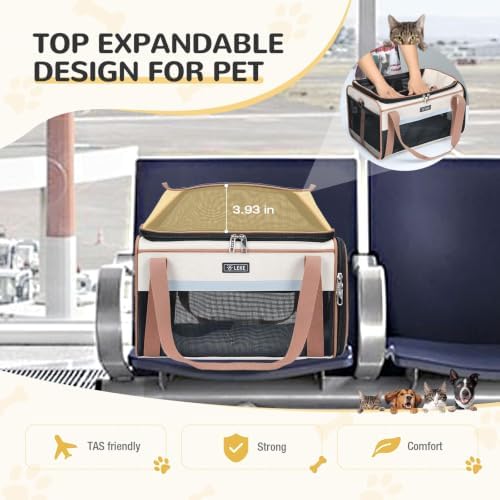 Lekereise Top-Expandable Pet Carrier 17x11x9.5 Inch Alaska Hawaiian Airline Approved Soft Sided Underseat to 12lbs Travel Carriers for Small Dogs and Cats with Locking Safety Zippers Anti-Scratch Mesh - Image 6
