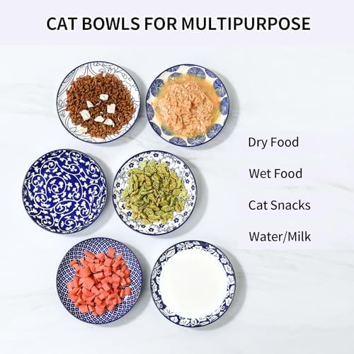 Selamica 6 Inch Ceramic Cat Bowls, Set of 6, Vintage Blue - Image 5