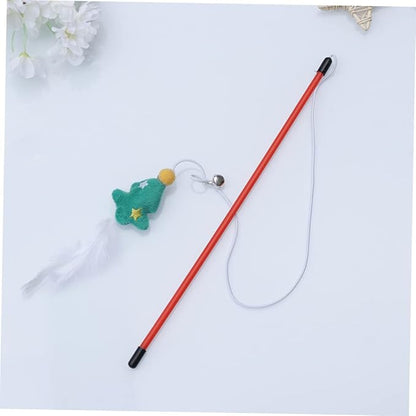 NOLITOY 3 Pack Christmas Cat Tease Sticks Funny Interactive Toys Pet Training Wand Christmas Tree Theme