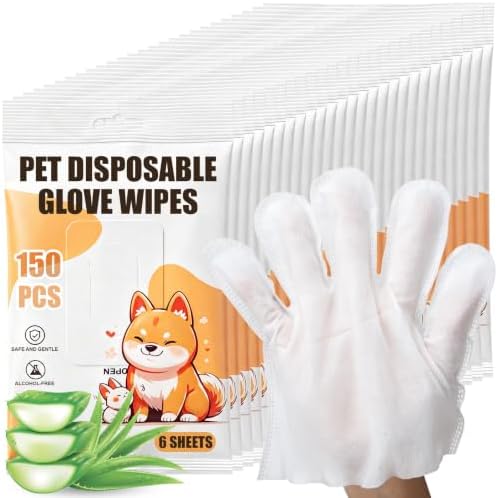 Irenare 6 Pack / 150 Pcs Pet Glove Wipes Bulk for Dogs and Cats, No-Rinse by Irenare