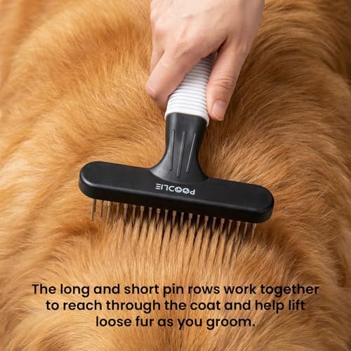 POODLIE Poodle Pet Dog Grooming Rake | Dematting Tool with Stainless Steel Shedding Comb for Pets | 2 Rows of Pins Gently Remove Loose or Tangled Hair from Undercoat (Black) - Image 6