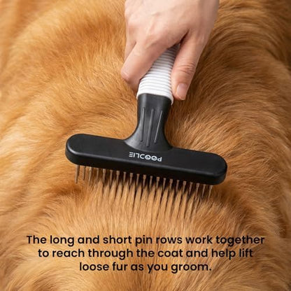 POODLIE Poodle Pet Dog Grooming Rake | Dematting Tool with Stainless Steel Shedding Comb for Pets | 2 Rows of Pins Gently Remove Loose or Tangled Hair from Undercoat (Black) - Image 6