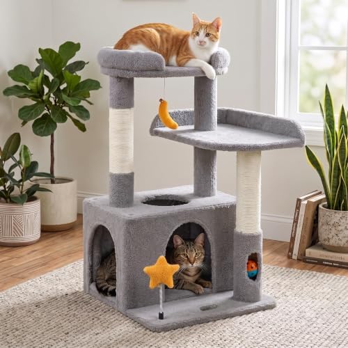 30" Cat Tower for Kittens, Compact Light Gray Cat Tree Indoor - Image 4