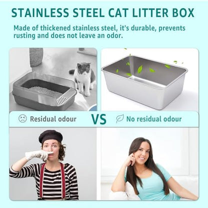 Stainless Steel Litter Box,XXL Metal Cat Litter Box for Big Cats 8IN Deep, Cat LitterBox High Sided Pet Toilet Easy to Clean,Cats Litter Pan for Adult Cats,Non Stick, No Smell - Image 2