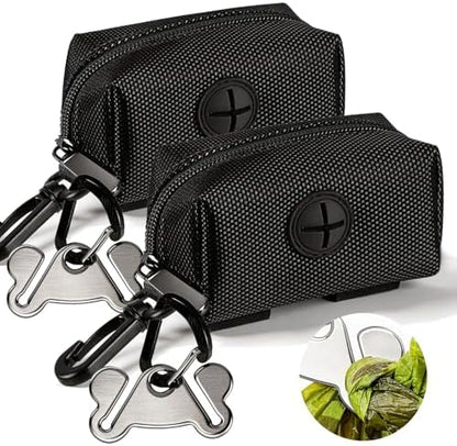 Dog Waste Bag Dispenser Pet Poop Bags Holder for Doggie Waste Bags Dispensers Soft Fabric Zipper Small Doggy Puppy Pouch for Leash Accessory Attachment with Carrier,2PCS Black by Hilihali