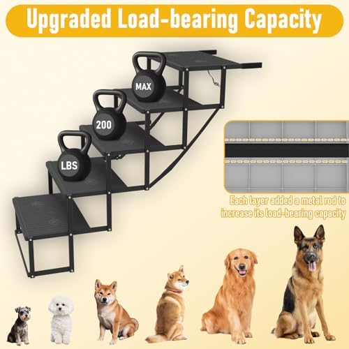 Dog Steps for Car, 5 Steps Foldable Dog Stairs for Large Dogs with Upgraded Non-Slip Surface, Pet Ramp Alternative, Heavy-Duty Plastic Pet Stairs for Vehicles, SUV, Truck, Lightweight & Portable - Image 2