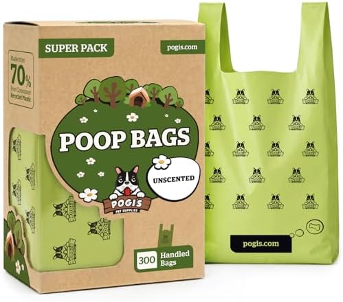 Pogi's Dog Poop Bags with Handles, Thick & Leak-Proof, Unscented, 300 Bags by PogisPetSupplies