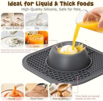Lick Mat Slow Feeder Dog Bowls with Rolling Ball for Liquid and Thick Treat,Anti-Slip 5/6 Cup Pet Licking Toy for Large Medium Small Dogs and Cats - Image 3