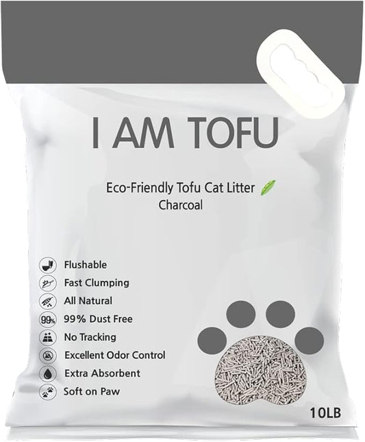 I AM TOFU - Natural Flushable Tofu Cat Litter, Low Dust Lightweight Clumping Litter, Odor Control (10 lb Bag, Charcoal)