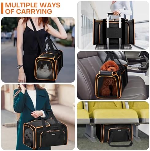 Pet Carrier, Large Soft Sided Expandable Travel Carrier with Steel Frame, Anti-Scratch Mesh, Removable Fleece Pad and Pockets for Cats, Dogs and Small Animals up to 15 lbs (Black, 4 Sides Expandable) - Image 2