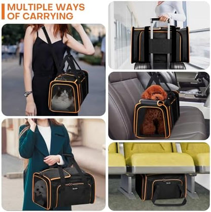Pet Carrier, Large Soft Sided Expandable Travel Carrier with Steel Frame, Anti-Scratch Mesh, Removable Fleece Pad and Pockets for Cats, Dogs and Small Animals up to 15 lbs (Black, 4 Sides Expandable) - Image 2