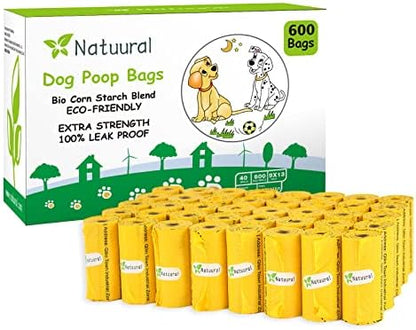 Dog Poop Bags Rolls-600 Counts, 40Rolls, Biodegradable Poop Bags Made of Cornstarch, 100% Leak Proof and Easy to Open (Yellow) by Welcometonatuural