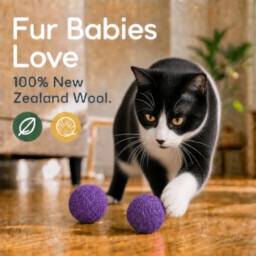 Wool Cat Toys - Felt Cat Toy Balls for Small Pet Fetch and Play - Eco Friendly Quiet Wool Ball Cat Toy for Cats and Kittens - Choose Your Colors 6PCS (Purple) - Image 4