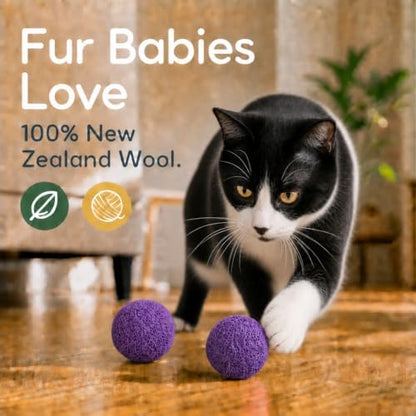 Wool Cat Toys - Felt Cat Toy Balls for Small Pet Fetch and Play - Eco Friendly Quiet Wool Ball Cat Toy for Cats and Kittens - Choose Your Colors 6PCS (Purple) - Image 4