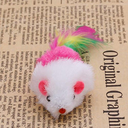 10pcs Novelty Pet Kitten Cat Furry Mouse Shaped Feather Tail Fetch Toy Gift Cat Mouse Toys for Indoor Cats That Make Noise, with Rattle, Catnip, Electronic, Robotic, Moving, Squeak