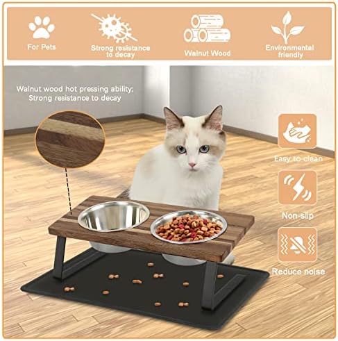 Aivituvin Elevated Dog Bowls, 15°Tilted Raised Cat Food Bowl, Walnut Wood Water Stand Feeder Set for Cats and Puppy, Pet Bowls with Anti Slip Mat(Small) - Image 7