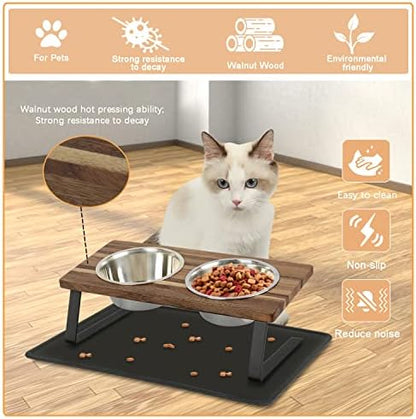 Aivituvin Elevated Dog Bowls, 15°Tilted Raised Cat Food Bowl, Walnut Wood Water Stand Feeder Set for Cats and Puppy, Pet Bowls with Anti Slip Mat(Small) - Image 7