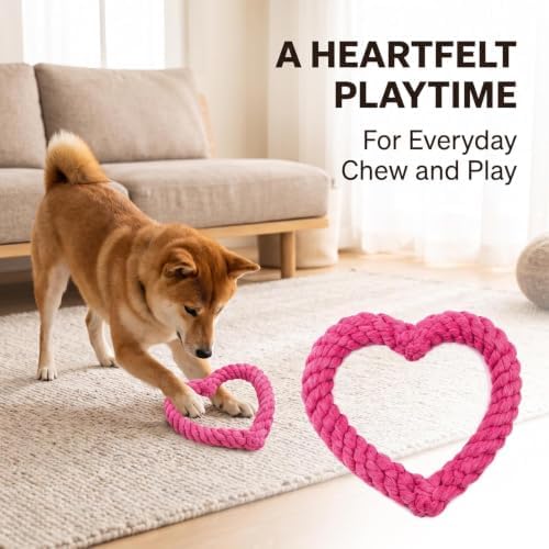 Pink Cute Dog/Cat Chew Toys, Dog Toys for Chewers, Heavy Duty Dental Dog Rope Toy for Dogs, Creative Love Heart Shaped Interactive Rope Dog Toys, Cotton Puppy Teething Chew Tug Toy Dark Pet Supplies - Image 6