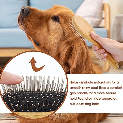 Molain Dog Grooming Brush - 20mm Stainless Steel Round Pins, Bamboo Handle, No Scratch Brush for All Hair Types (1Pc) - Image 6