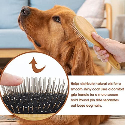 Molain Dog Grooming Brush - 20mm Stainless Steel Round Pins, Bamboo Handle, No Scratch Brush for All Hair Types (1Pc) - Image 6