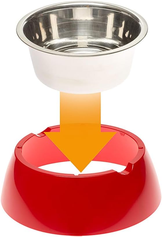 Ferplast Jolie Dog Bowl Cat Bowl - Stainless Steel Water & Food Dog Bowls with Plastic Holder, Non-Slip, Medium (0.9 L), Red