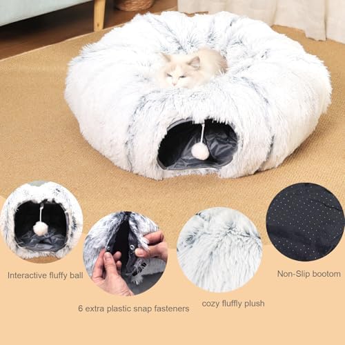 Cat Tunnel with Cat Bed for Indoor Cats, Soft Plush Peekaboo Cat Cave Donut Tunnel, Multifunctional Playground Toys Hideplace for Small Medium Large Kittens, Rabbit, Ferret (L) - Image 2