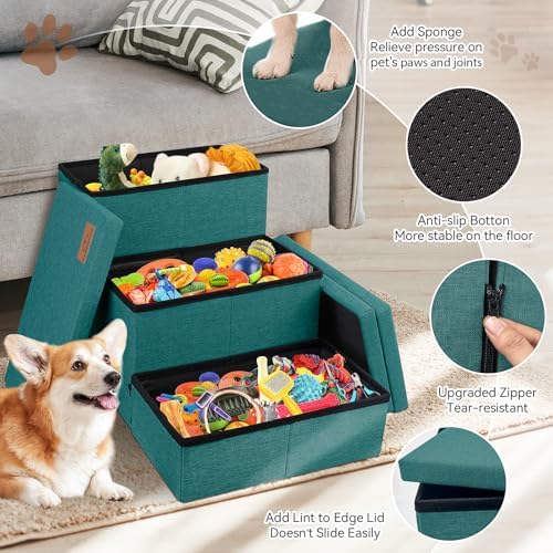 Zerbuger Dog Stairs with Storage, Dark Green 3 Steps Dog Ramp no Condo - Image 5