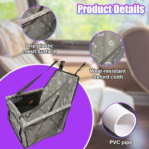 Pet Car Seat, Waterproof Oxford Dog Car Booster Seats, Grey Bone - Image 3