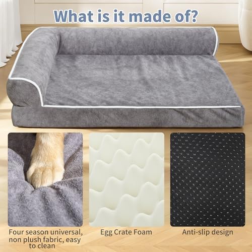 Orthopedic Dog Bed with Pillow L-Shape Dog Sofa for Large Medium Dogs, Dogs Couch with Removable Washable Cover, Pet Bed with Nonskid Bottom(Grey, XX-Large(48x35in)) - Image 3